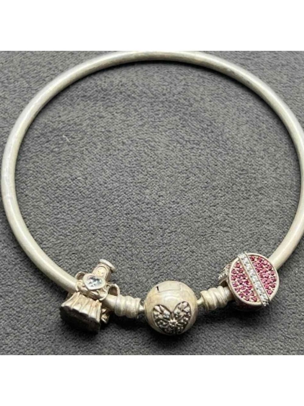 PANDORA  9.25  Silver stamped VINTAGE  7.25" Bangle Charm Bracelet 3 charms‎ - Picture 4 of 11